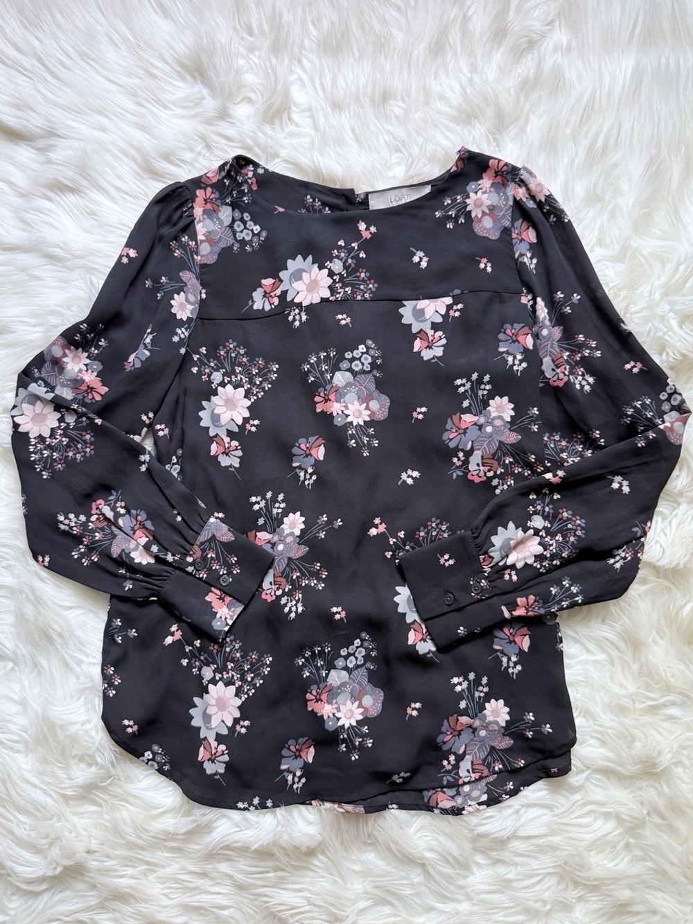 Loft Floral Long Sleeve Blouse Size Small Black and Pink - Picture 1 of 5